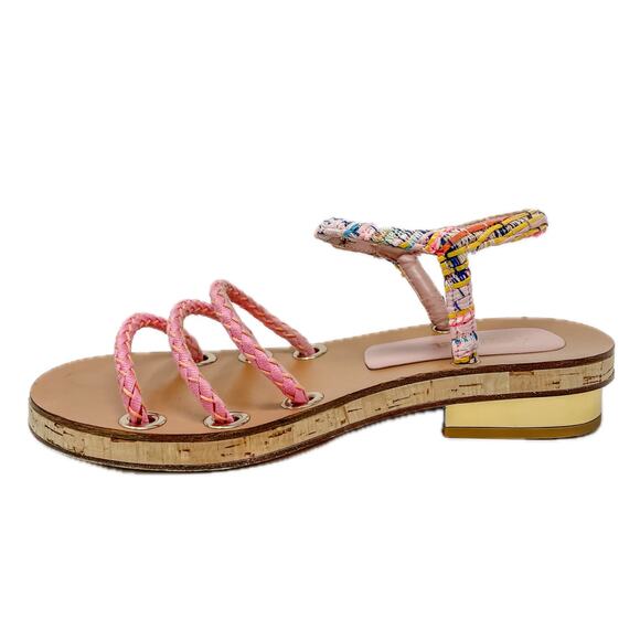 Chanel 2017 Fisherman Sandals Rope Tweed Cork Gold CC Label Plate Size 39.5 - Picture 9 of 15